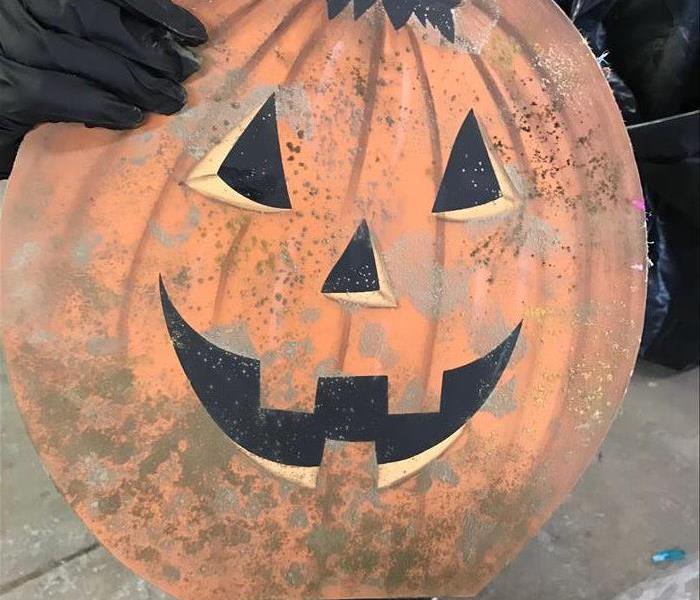 Halloween pumpkin decoration covered in microbial growth